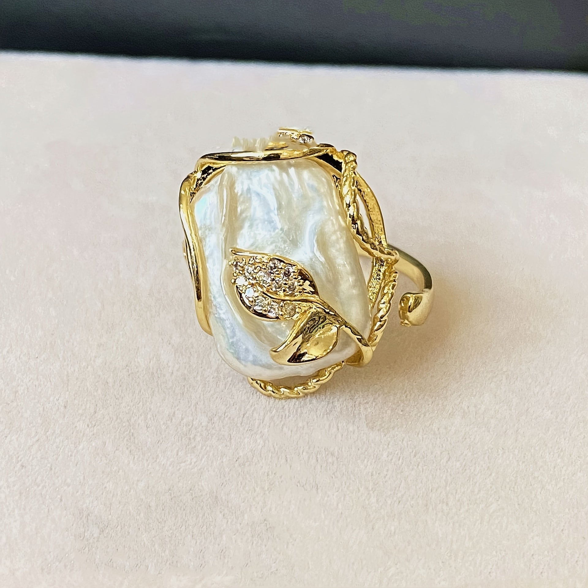 Handcrafted Freshwater Pearl Ring in 14K Gold Plating Baroque Engagement Jewelry