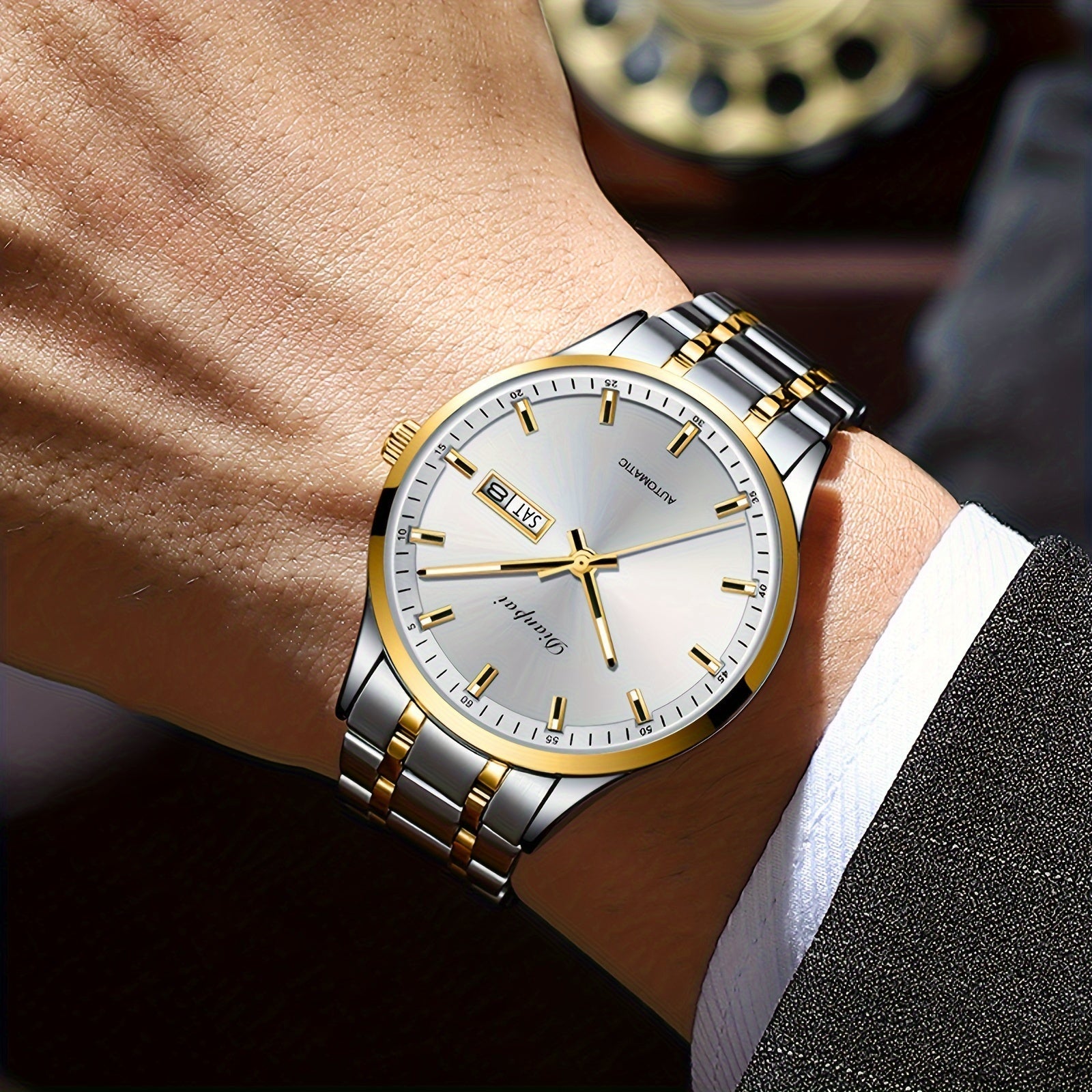 Men's Mechanical Watch Business Style Calendar Stainless Steel Band