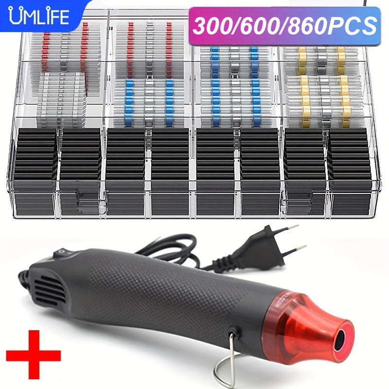 Electric Hot Air Heat Gun Kit with Solder Seal Wire Connectors and Shrinkable Sleeves