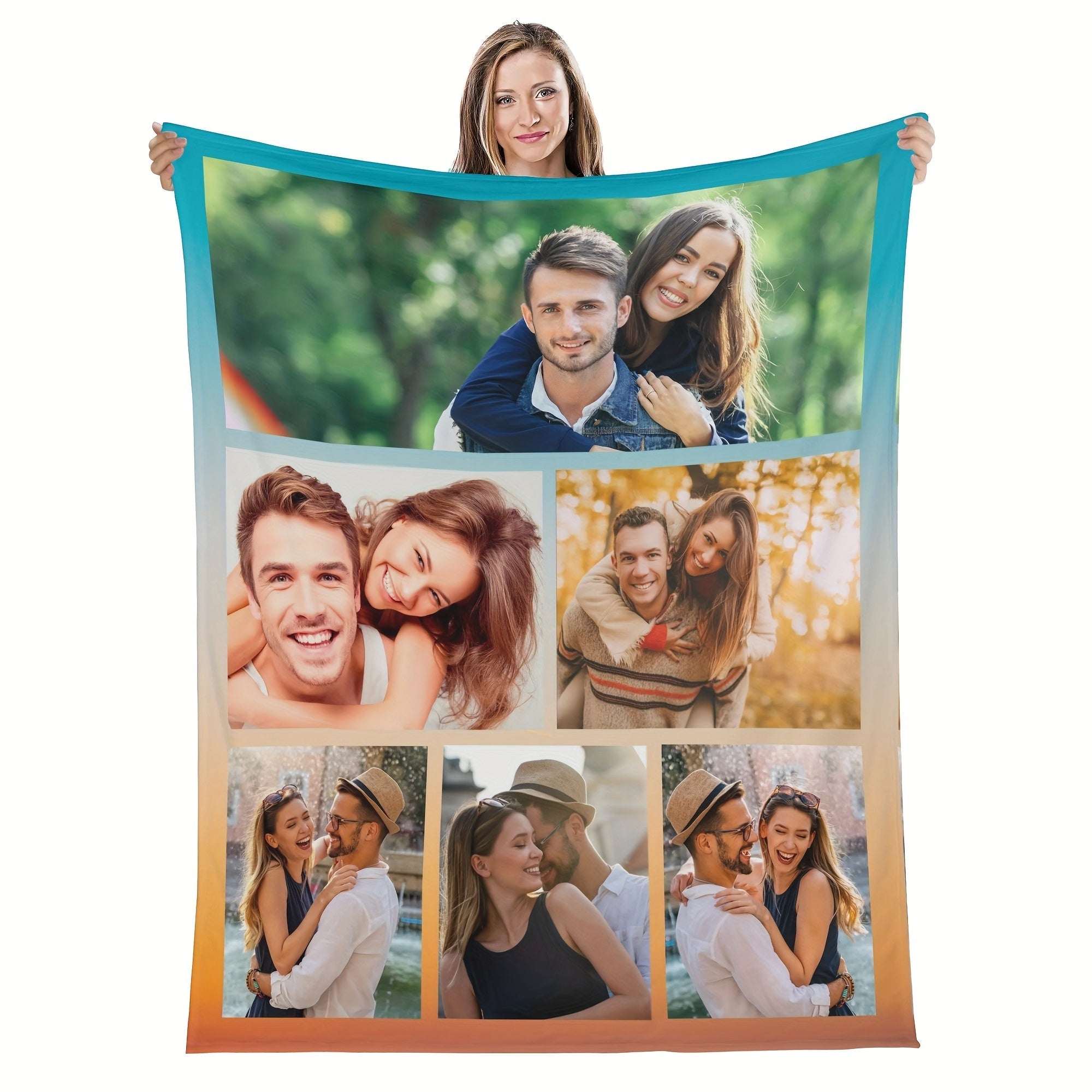 Personalized Flannel Blanket with Photo Collage for Sofa and Bed, Machine Washable