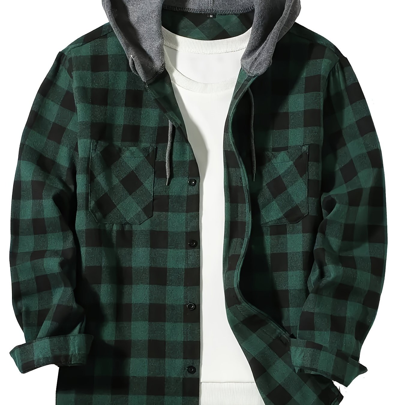 Men's Hooded Plaid Shirt Long Sleeve Casual Spring Fall Polyester Rayon