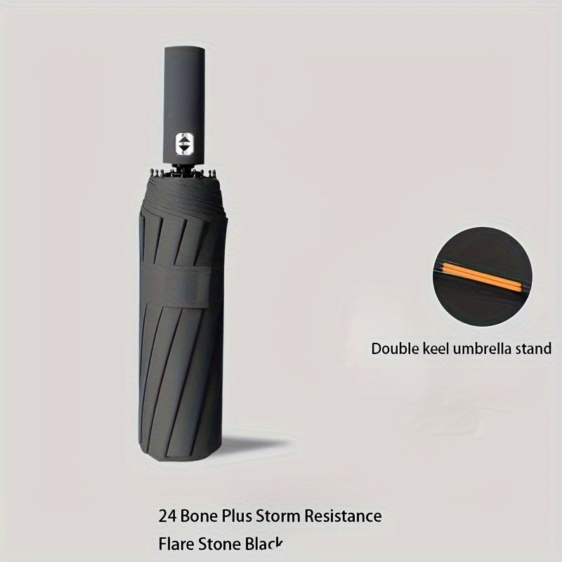 Unisex Automatic Umbrella with 24 Reinforced Ribs Foldable Portable for Rain and Sun
