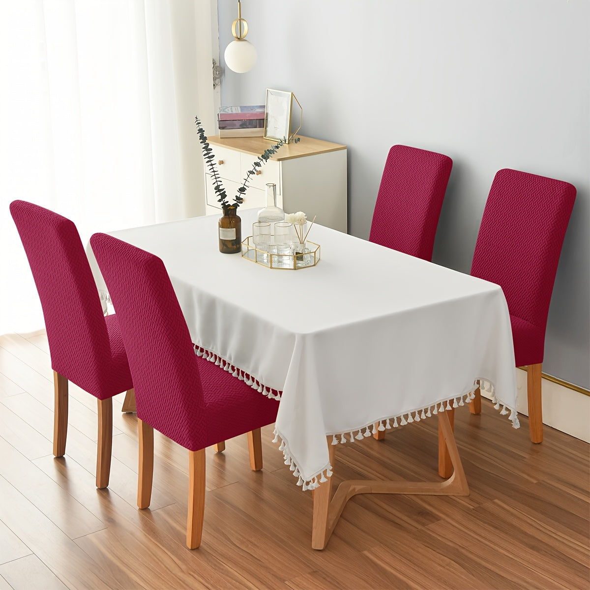 4/6pcs Velvet T-Shaped Elastic Chair Covers for Dining Room and Kitchen
