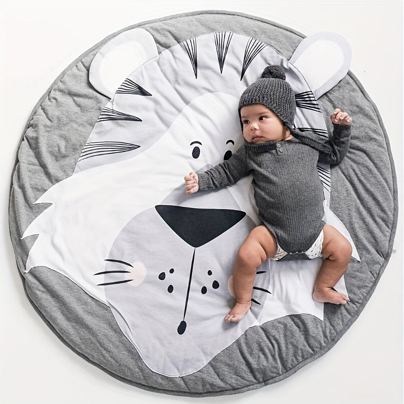 Baby Play Mat Soft 3D Animal Round Crawling Mat with Detachable Liner and Zipper Closure
