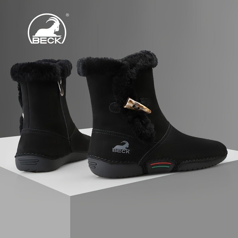 Women’s Winter Snow Boots Lined Collar Zipper Flat Rubber Sole