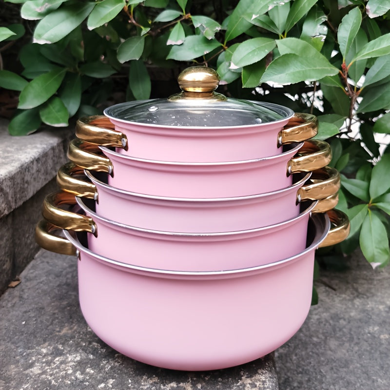 Нержавеющая сталь, суповой котел с стеклянной крышкой, двойные ручки, подходит для кемпинга и индукции