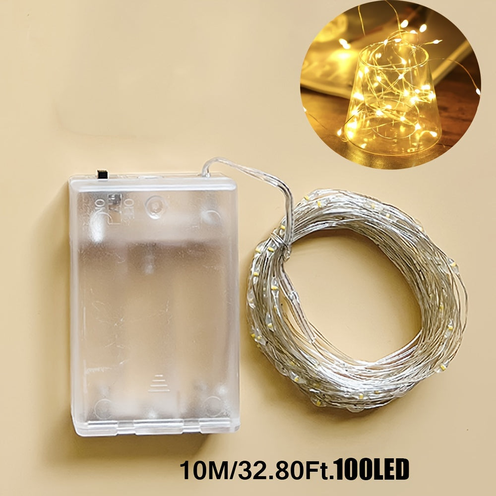 Luces de hadas LED alimentadas por batería, blanco cálido, cable de cobre, luces de cuerda con cielo estrellado para decoración interior