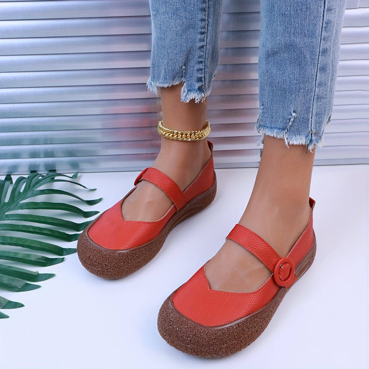 Women's Soft-Soled Casual Shoes Breathable PU Brown Flats