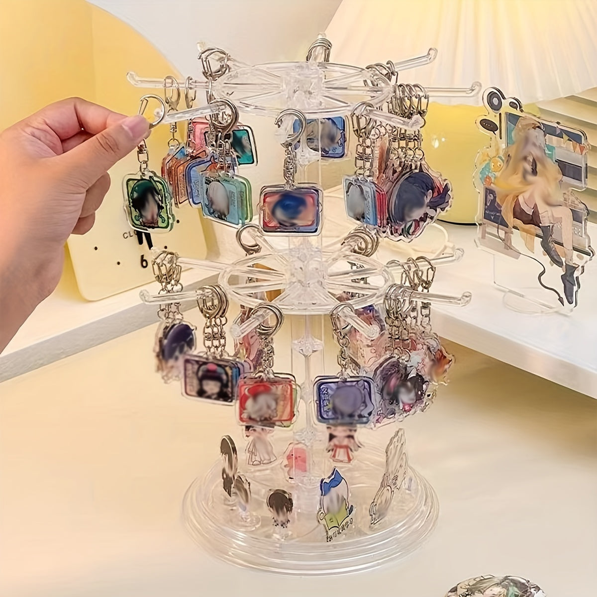 Вращающаяся двухъярусная подставка для ключей, пластиковый органайзер для ключей, бейджей, украшений