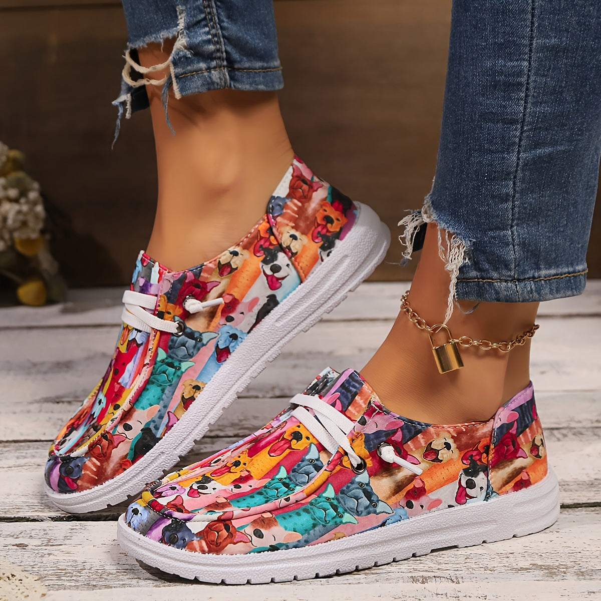Women's Slip-On Cartoon Fashion Shoes Comfortable Casual Canvas Sneakers