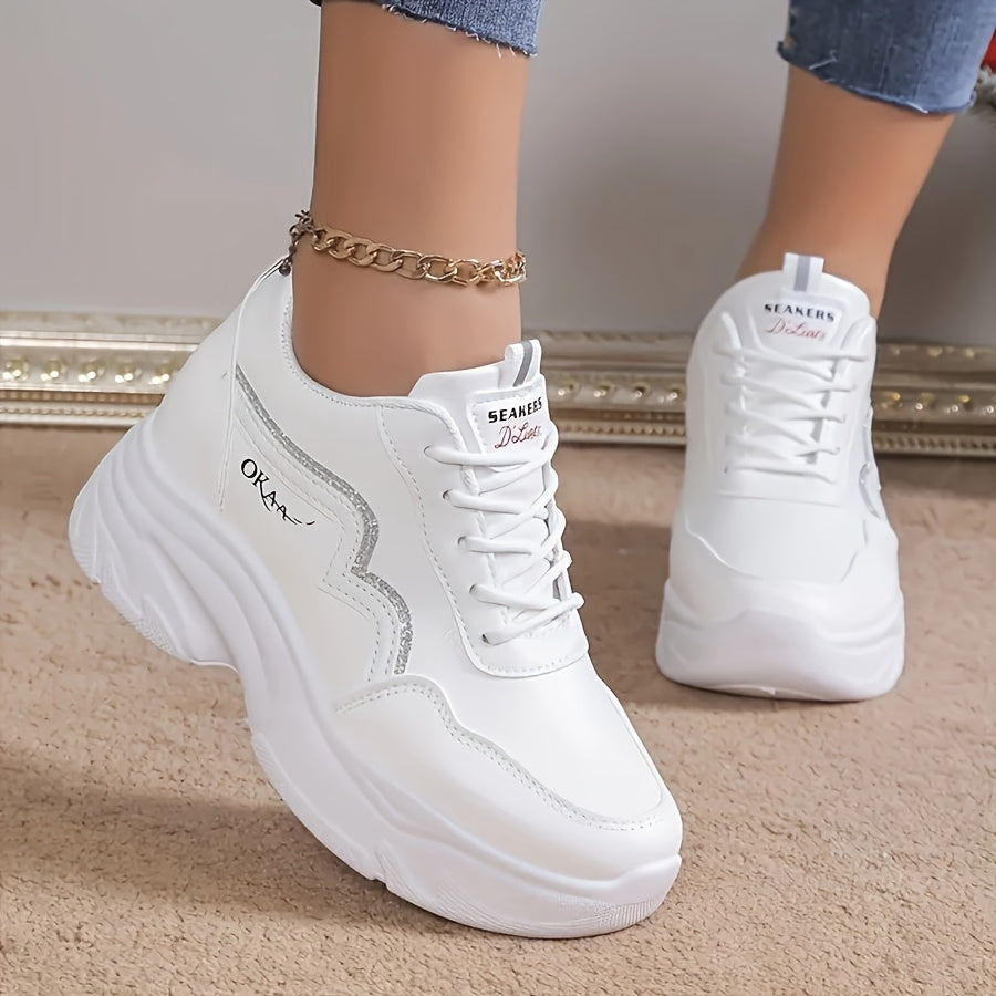 Women's Breathable Mesh Chunky Dad Sneakers White Low-Top Casual Athletic