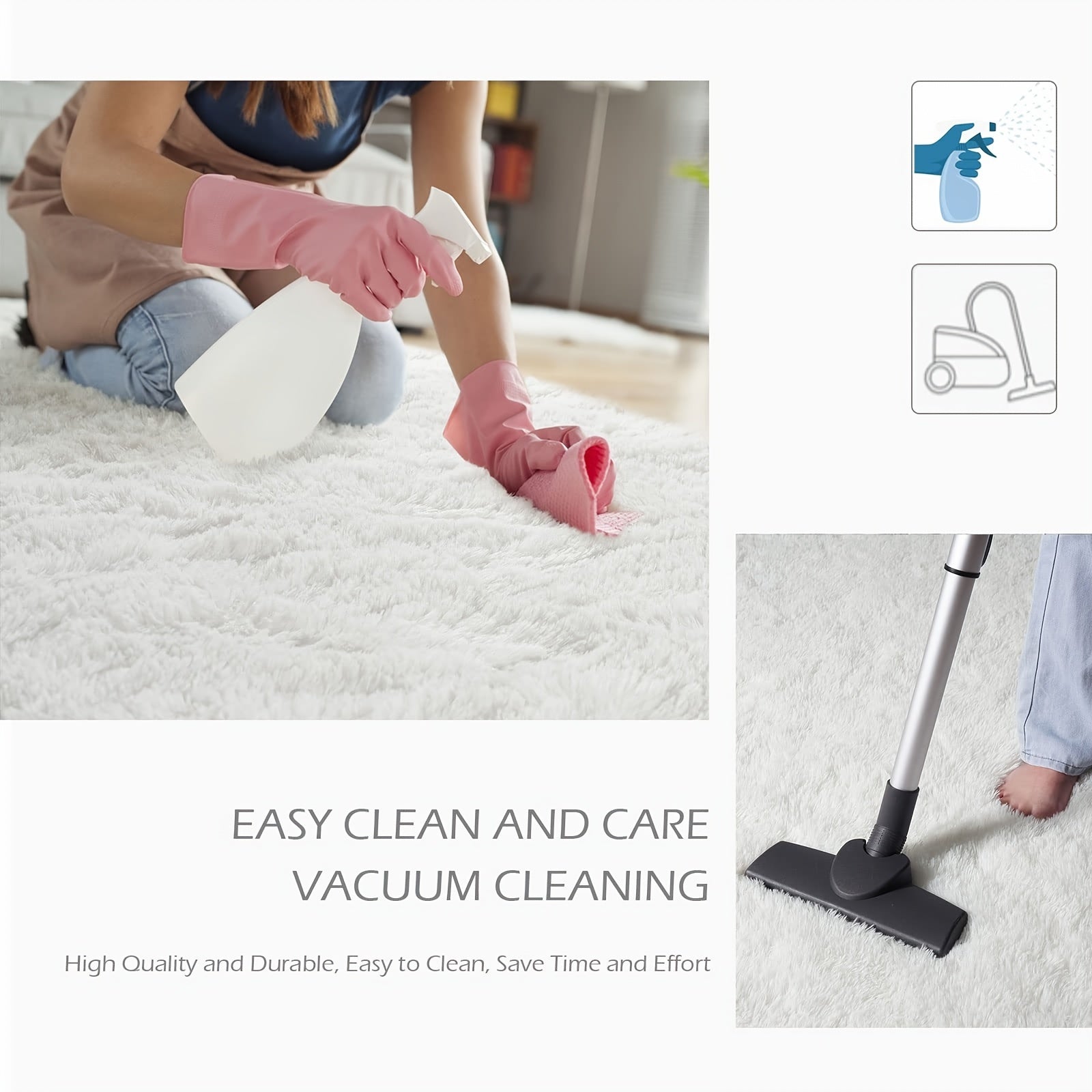 Alfombra de felpa blanca para área de juegos en el dormitorio, antideslizante, fácil de limpiar