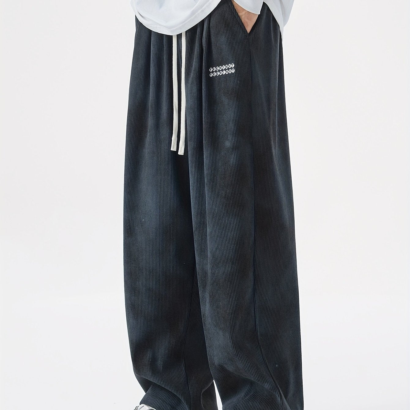 Men's Plus-Size Casual Drawstring Pants with Geometric Pattern Polyester Sports Trousers All-Season