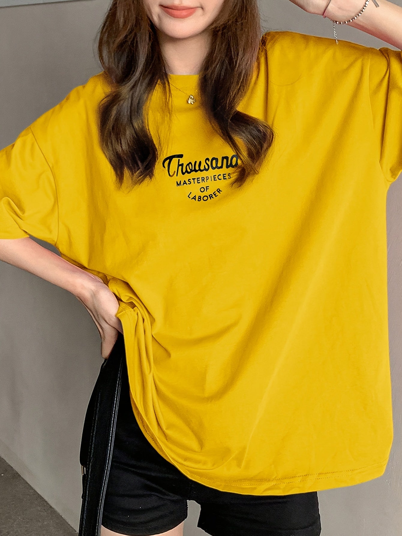 Camiseta de manga larga para mujer con estampado de letras, camiseta de verano casual de punto