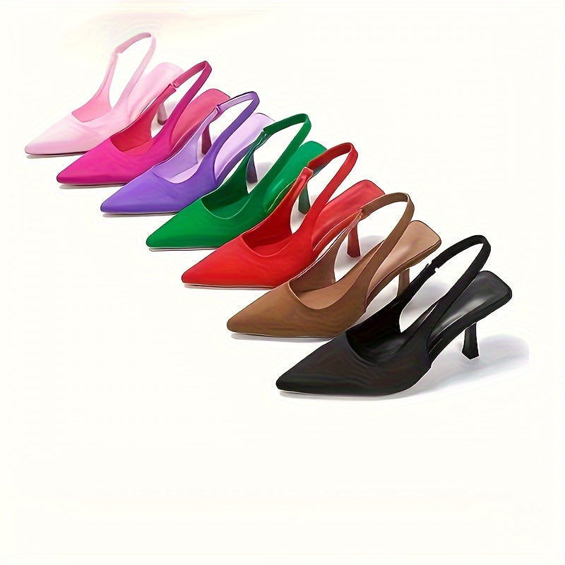 Women's Solid Color Stiletto Heels with Pointed Toe and Slingback