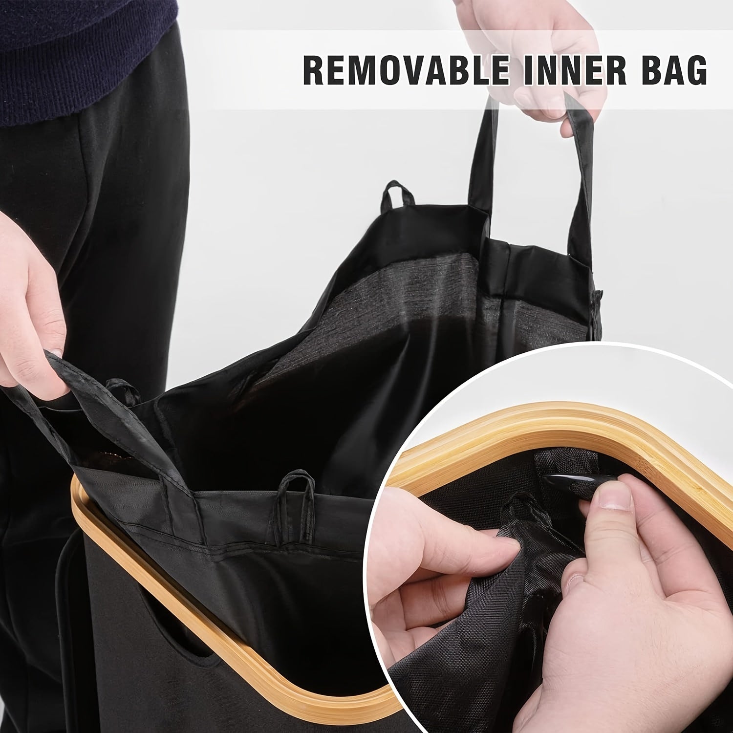 Large Foldable Laundry Hamper with Lid and Removable Inner Bag in Black Grey or White