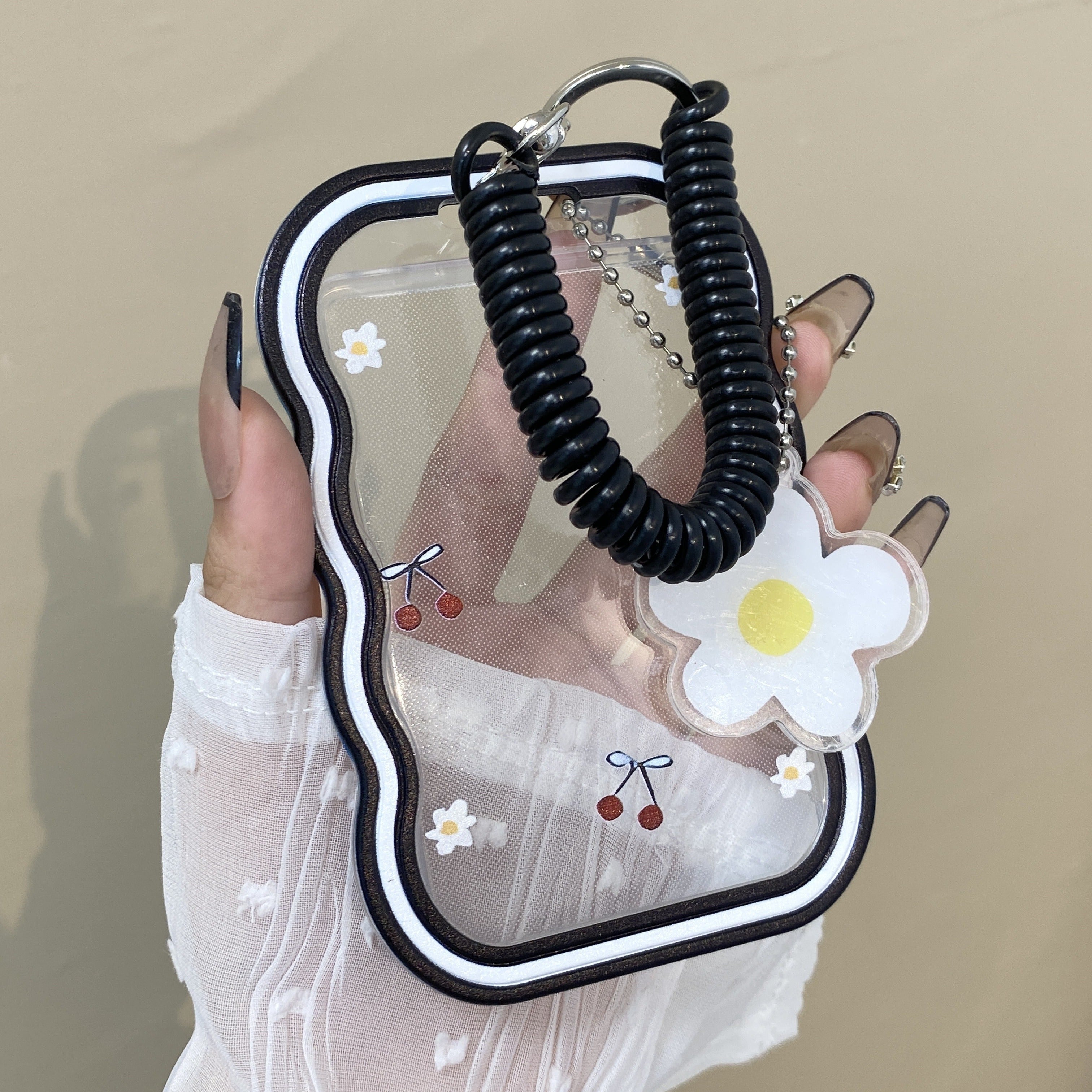 Cherry Blossom TPU Card Holder with Spring Lanyard for Daily Use and Travel