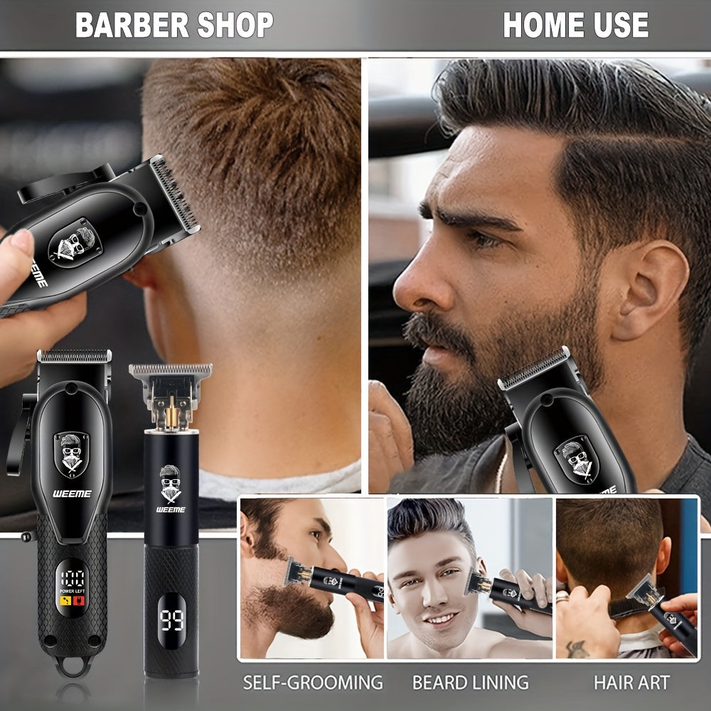 WEEME Professional Electric Hair Clipper USB zaryadlash, past shovqin, LCD raqamli ko'rsatkich, T-turi trimmer, qirrash, va 18650 seriyali 2900mAh qayta zaryadlanadigan litiy batareyasi bilan erkaklar uchun.