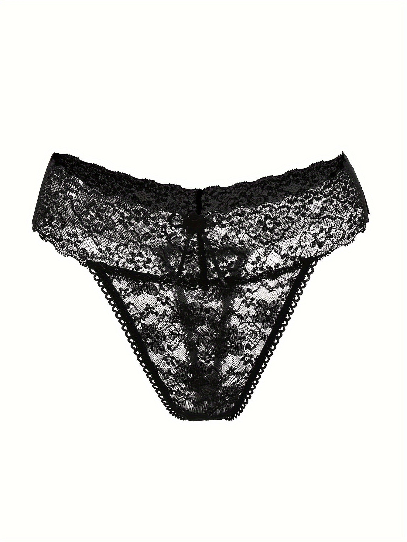 Women's Floral Lace Thong Panties Low-Rise Seamless Nylon Underwear