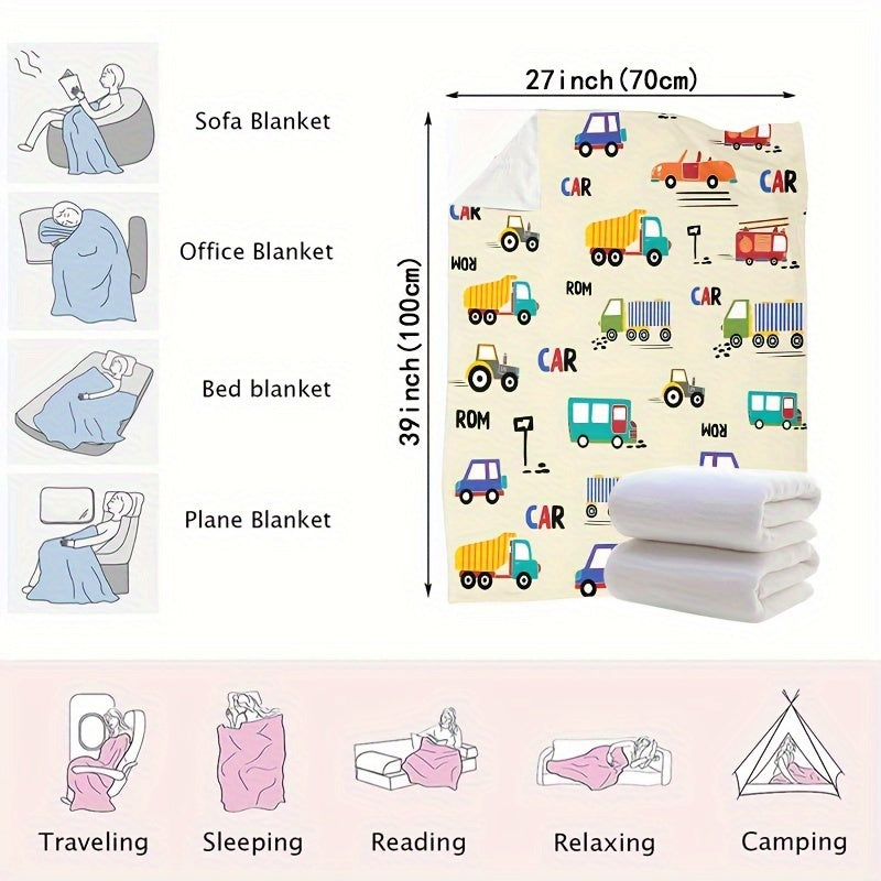 Kids Cartoon Car and Truck Print Flannel Wearable Blanket Soft Warm Tear-Resistant