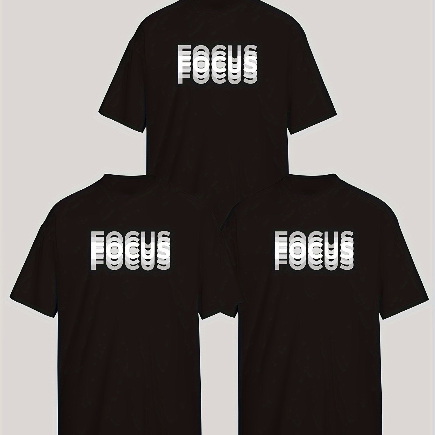 MBDMBD Erkaklar uchun Zamonaviy Harf Bosma T-Shirt, Oq rangda "FOCUS" Dizayni bilan. 180g/㎡ Polyester Aralashmasidan tayyorlangan.