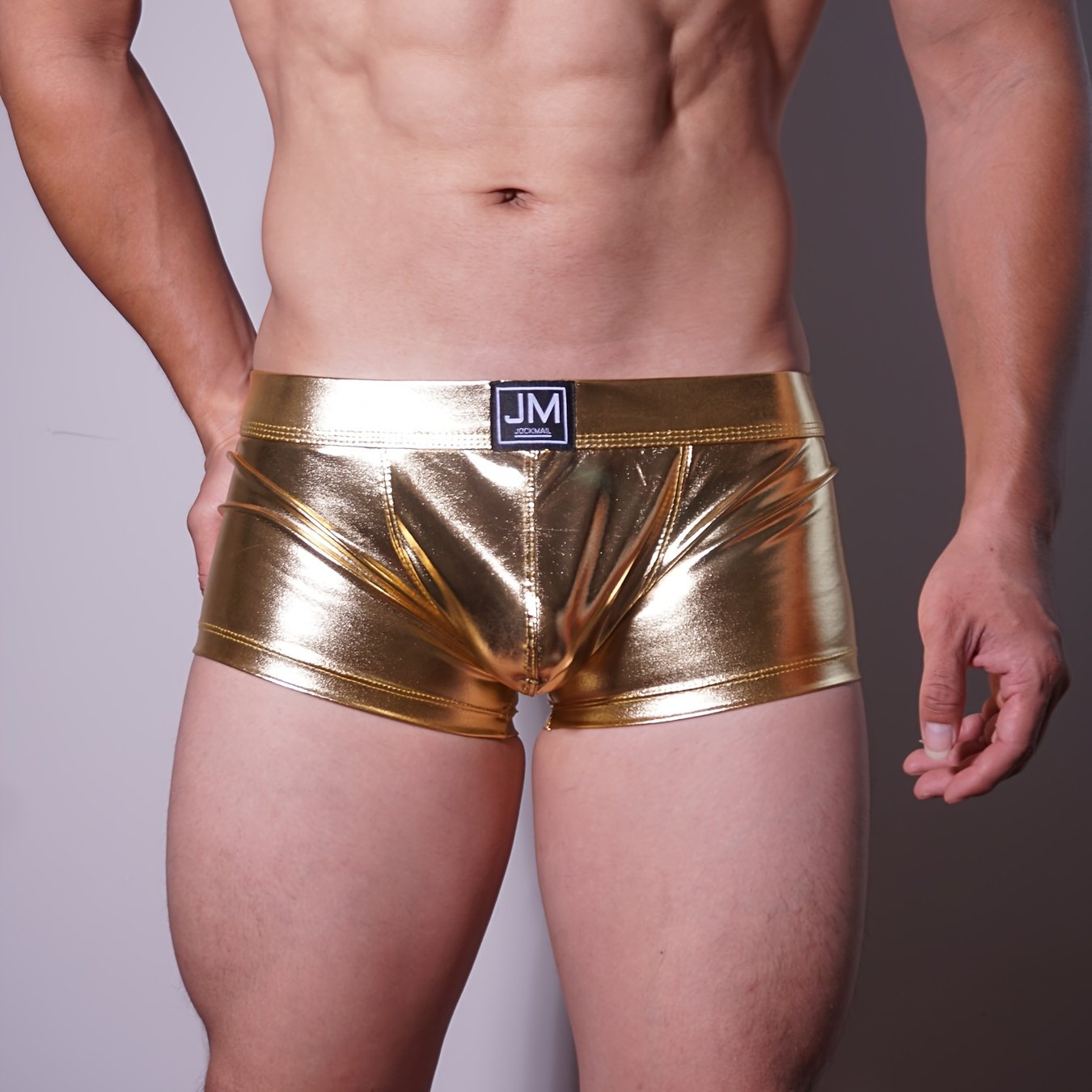 Men's Metallic Shiny Boxer Briefs Gradient Color Low-Rise Nylon Blend Casual Underwear