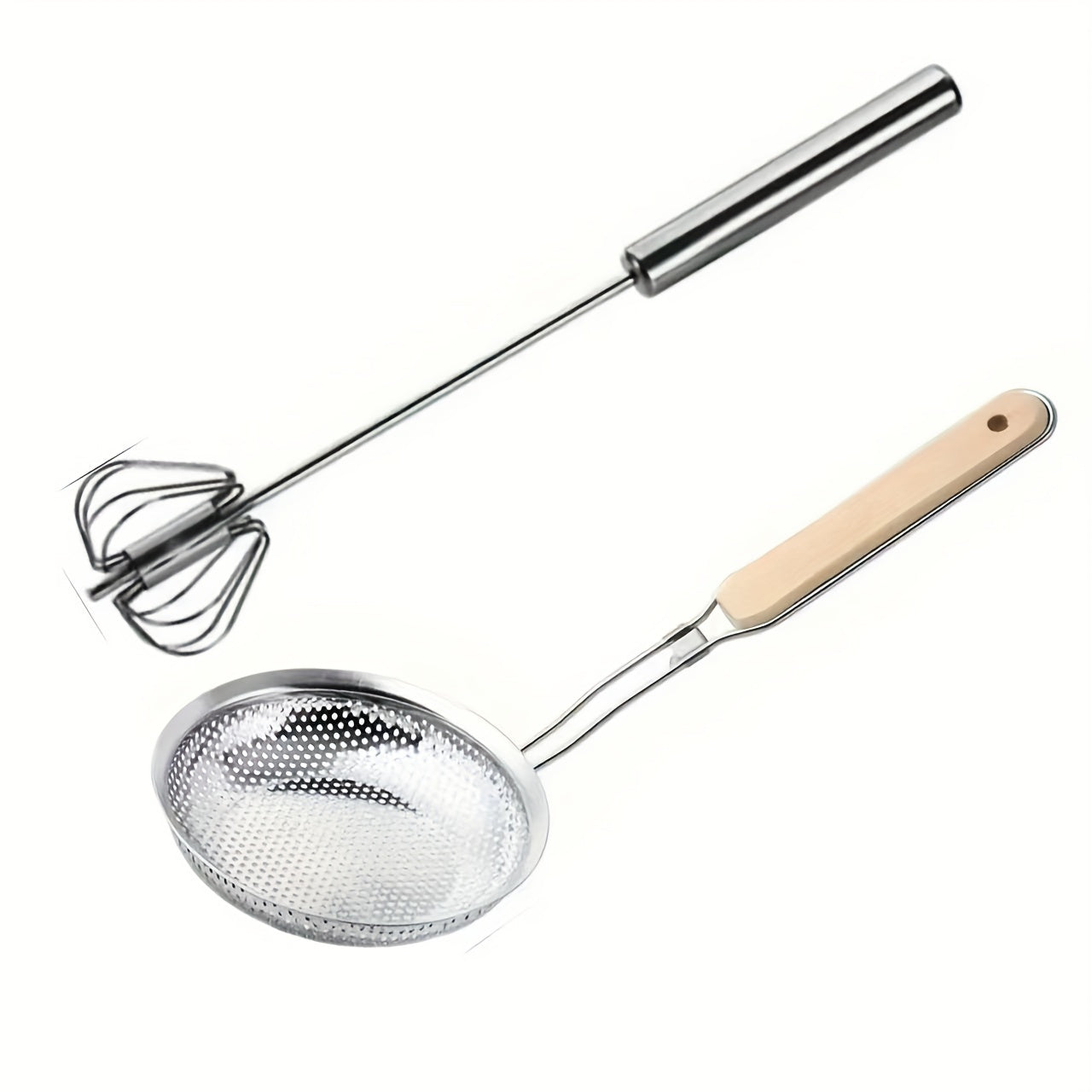 Stainless Steel Hand Mixer and Skimmer Spoon Set Kitchen Utensils for Baking and Cooking