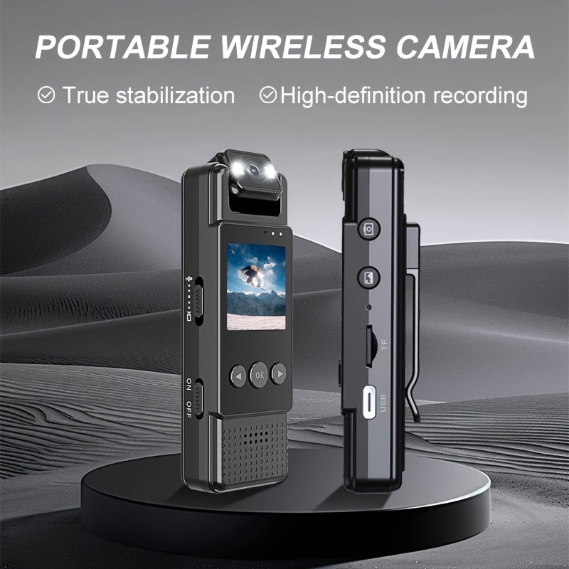 1080p kiyiladigan harakat kamerasi, 180° buriladigan linza bilan, kechqurun ko‘rish, USB bilan quvvatlanadigan, portativ, sport va ochiq havoda faoliyatlar uchun