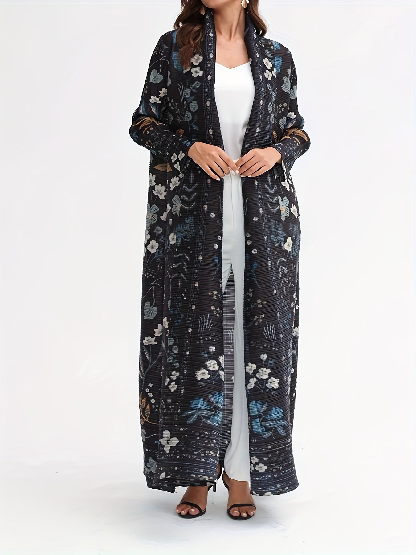 Женский принтованный халат с длинными рукавами, свободный крой, элегантная домашняя одежда