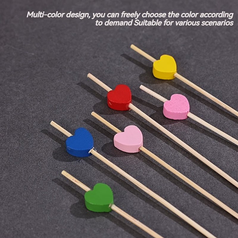 100 Artistic Bamboo Fruit Picks with Love and Plum Blossom Designs Disposable Wooden Cocktail Decorations