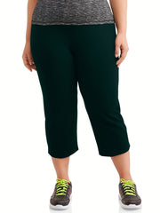 Women Plus Size High-Waisted Stretchy Black Capri Pants Casual Wear