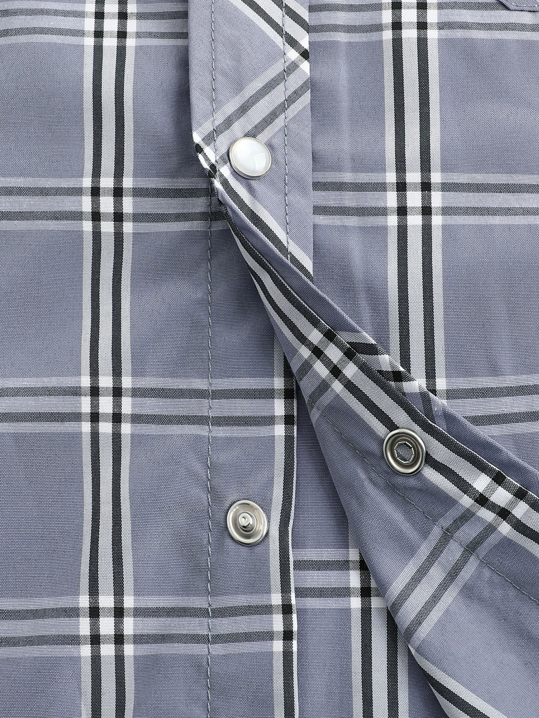 Camisa de verano casual de cuadros para hombre, manga corta, ajuste ajustado, poliéster y algodón, ligera