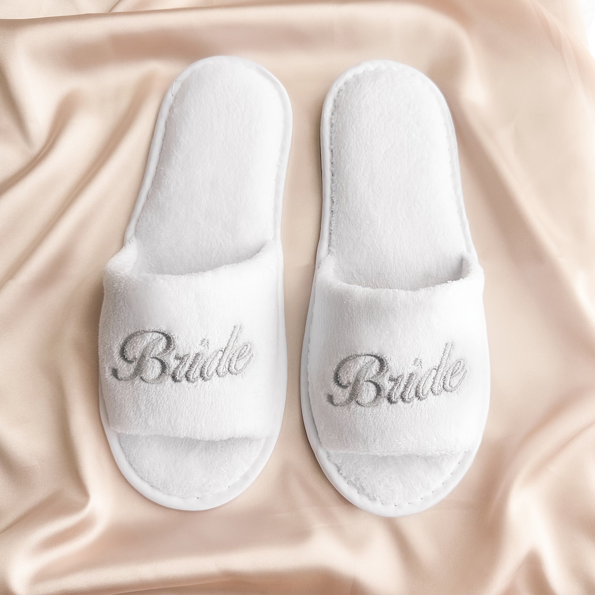 Women's Embroidery Cozy Open-Toe Slippers Set for Bridal Shower and Bachelorette