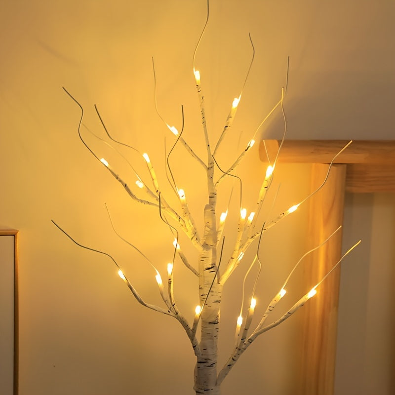 Wooden Birch Tree Table Lamp with Adjustable LED Battery Operated for Bedroom Decor