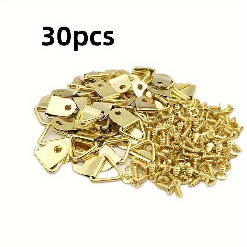 30/80pcs Gold Triangular Wall Hooks for Picture Frames and Art Display