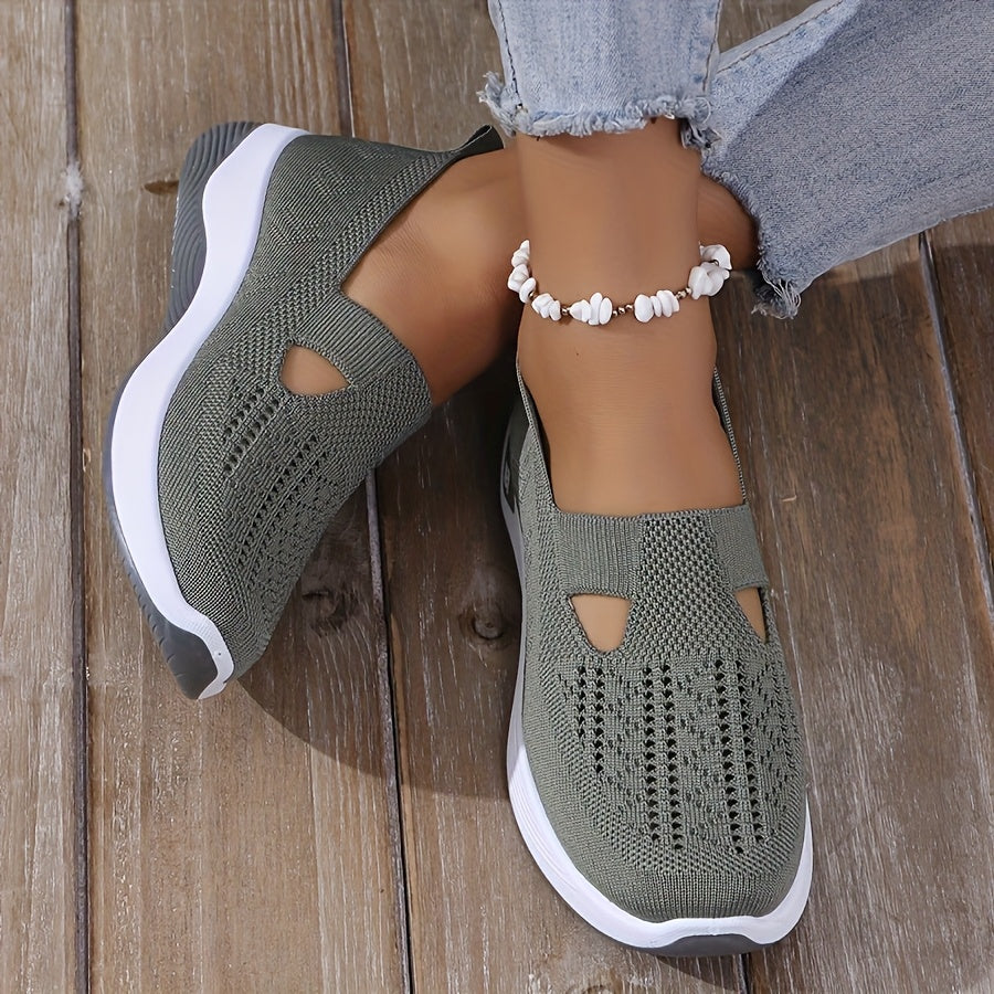 Women's Breathable Knitted Sneakers Lace-Up Sports Shoes