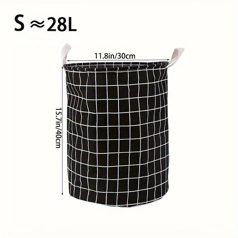 Large Foldable Waterproof Laundry Basket with Toy Storage Cotton Linen Plaid