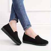 Women's Breathable Slip-On Flats with Solid Knit Upper and Rubber Sole