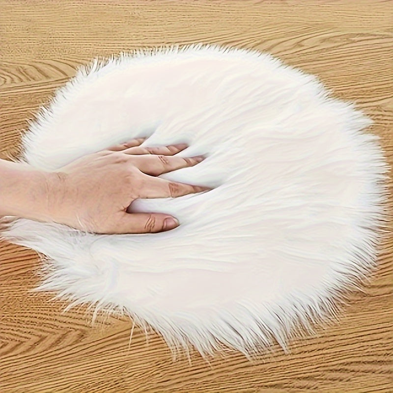 Round Plush Faux Sheepskin Rug, Machine Washable, Fluffy and Lightweight for Living Room and Bedroom