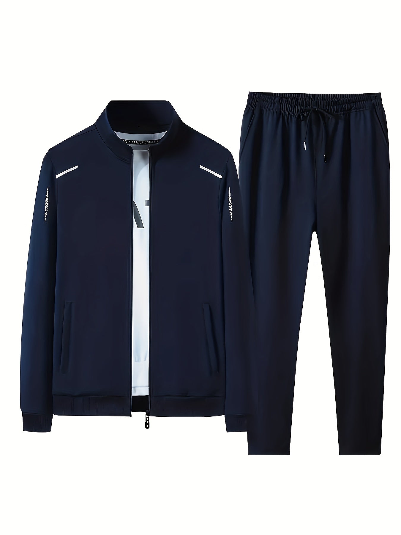 Men's Casual Sportswear Set Polyester Zip-Up Jacket and Drawstring Joggers with Pockets All-Season Comfort
