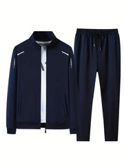 Men's Casual Sportswear Set Polyester Zip-Up Jacket and Drawstring Joggers with Pockets All-Season Comfort