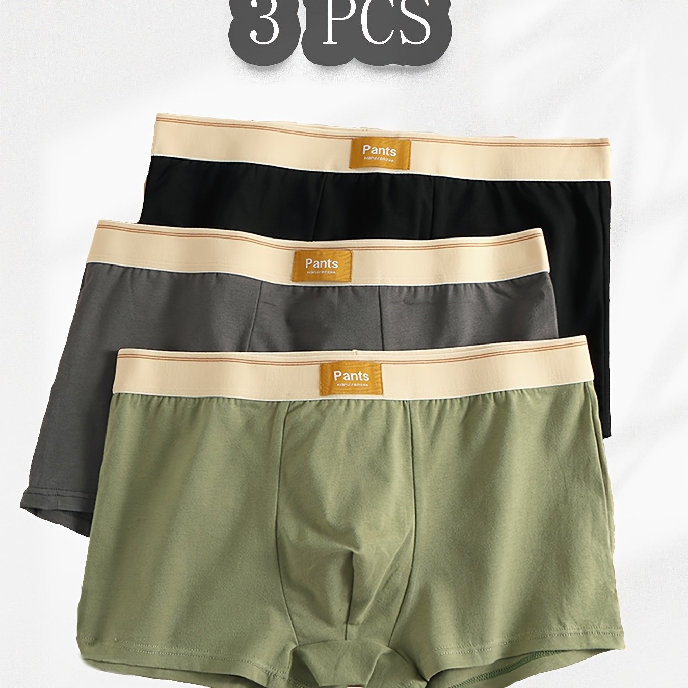 Men's Cotton Boxer Briefs 3-Pack Skin-Friendly Solid Color High Elasticity
