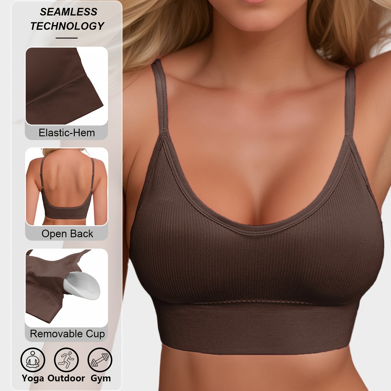 Women’s Ribbed Halter Backless Sports Bra for Yoga and Workout