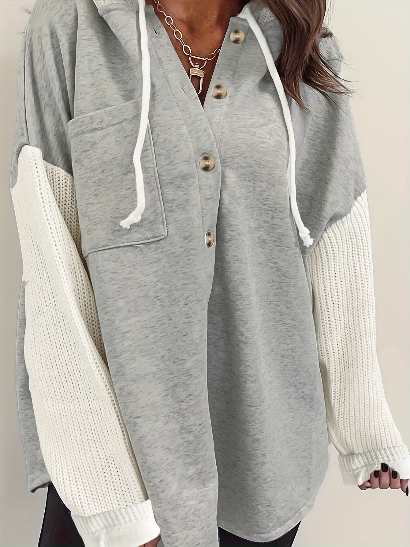 Plus Size Knit Hoodie With Front Pocket Long Sleeve Casual Sweatshirt
