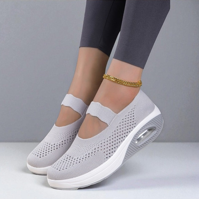 Women's Mesh Slip-On Sneakers White Gold Breathable Casual Shoes