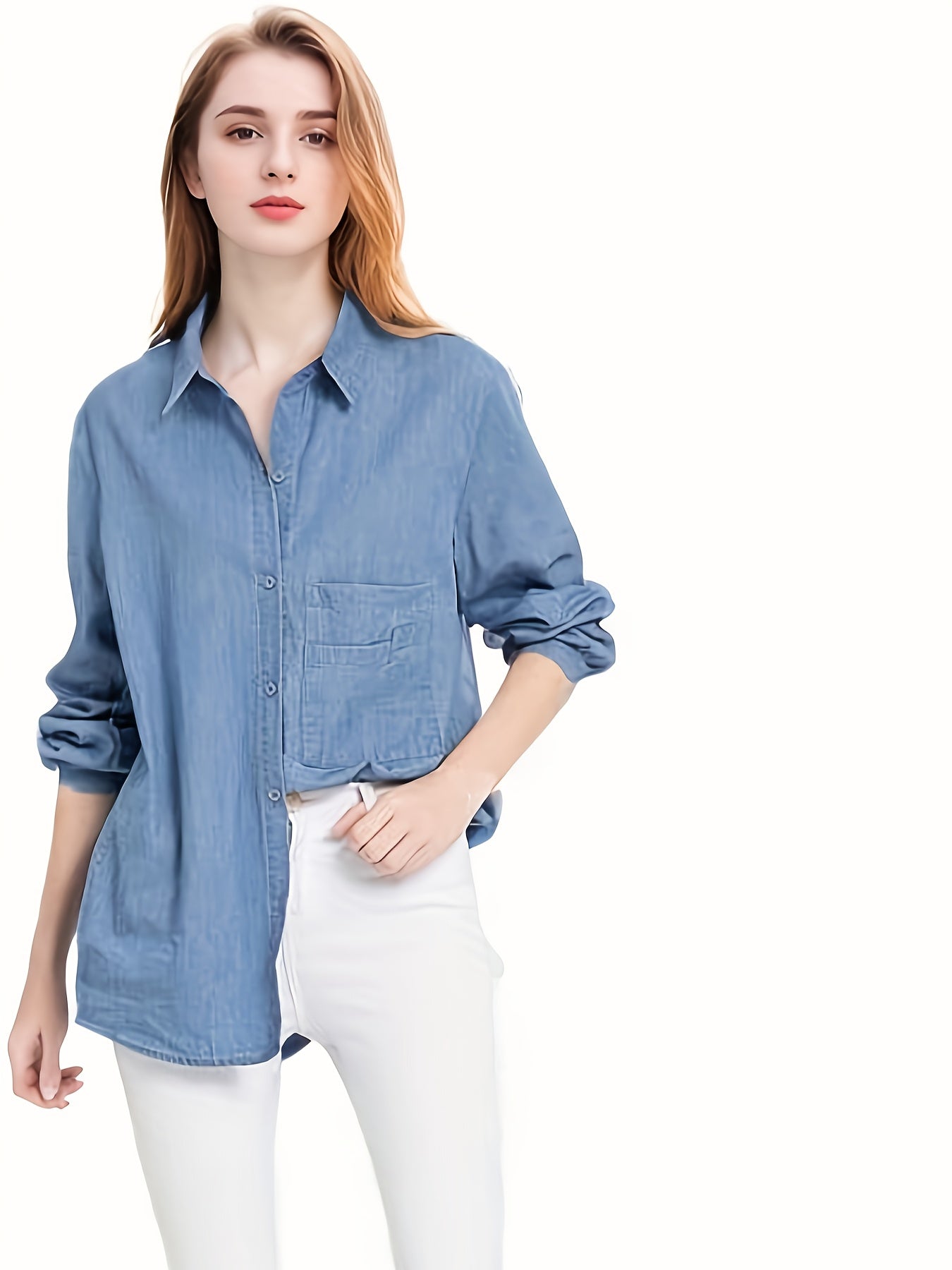 Women's Plus Size Viscose Long Sleeve Button-Up Shirt with Asymmetrical Hem