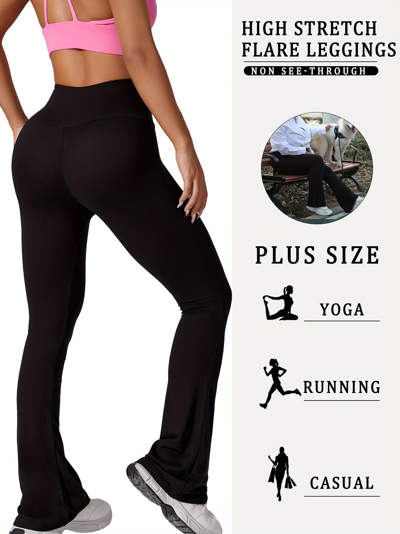 Pantalones de yoga de talla grande para mujer de color sólido con cinturilla ancha y pierna acampanada ropa deportiva