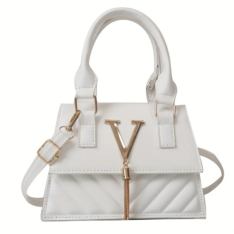 Bolso bandolera acolchado con charm de borla, bolso pequeño de cuero PU grabado para mujeres