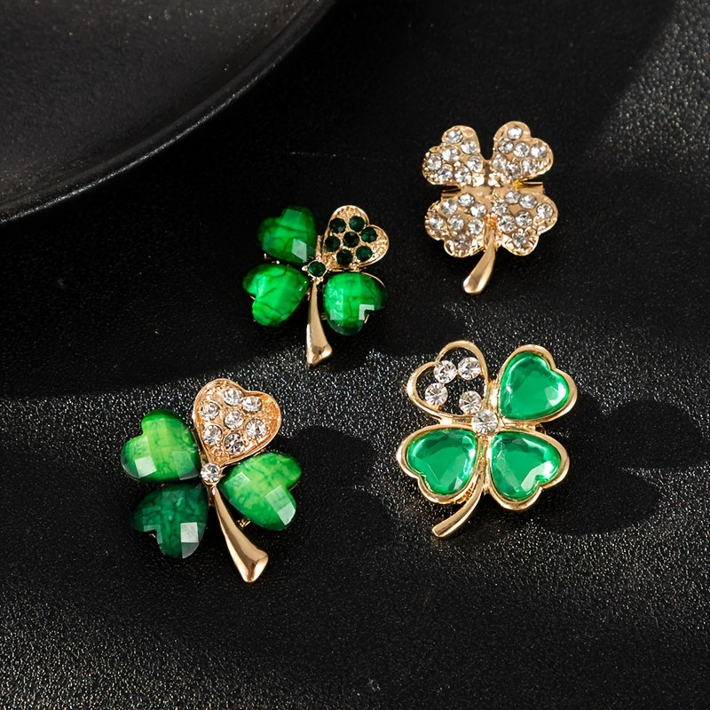 4 ta qismdan iborat qotishma shamrock brosh pinlari, sun'iy rhinestone mozaikasi bilan oddiy va yoqimli uslubda. Barcha mavsumlarda kiyim-kechak, kundalik kiyim va sovg'a tadbirlari uchun mukammal moda aksessuari.