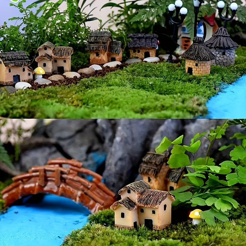 Juego de 6 estatuas de casas en miniatura de resina para jardines de hadas, bonsáis y decoración de suculentas